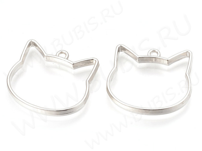 Подвеска Рамка 14 Морда Кошки 29*27*3,6мм цвет платины (литьё)