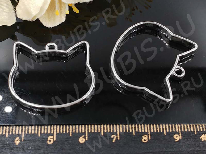 Подвеска Рамка 14 Морда Кошки 29*27*3,6мм цвет платины (литьё)