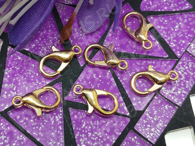 (СКИДКИ!!!) Замочек карабин №044 средний 12*6*3мм светлое золото (сплав) (10шт.)