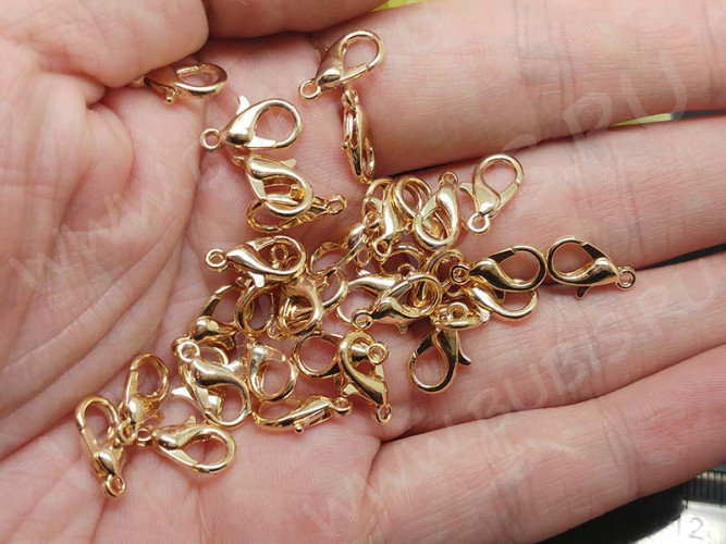 (СКИДКИ!!!) Замочек карабин №044 средний 12*6*3мм светлое золото (сплав) (10шт.)