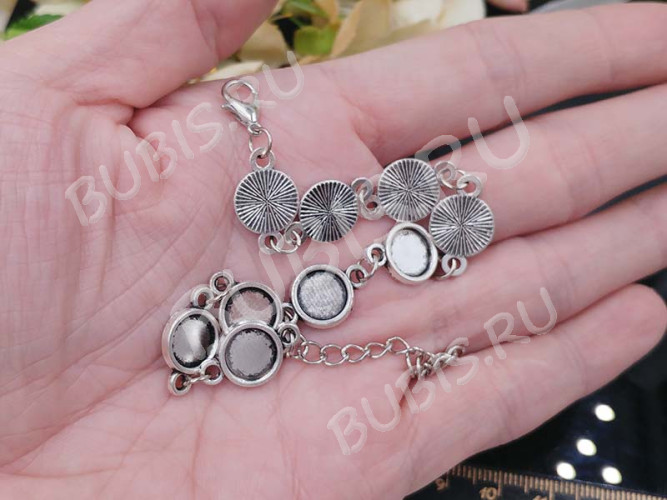 Основа (заготовка) для браслета №55 с 9-ю сеттингами 8мм 19(+5)см античное серебро (литьё и Iron)