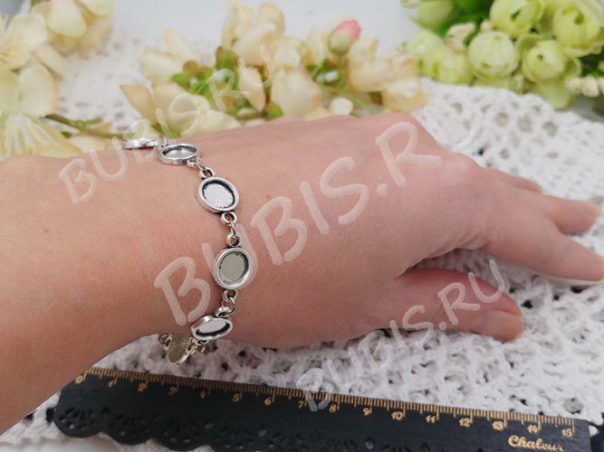 Основа (заготовка) для браслета №55 с 9-ю сеттингами 8мм 19(+5)см античное серебро (литьё и Iron)