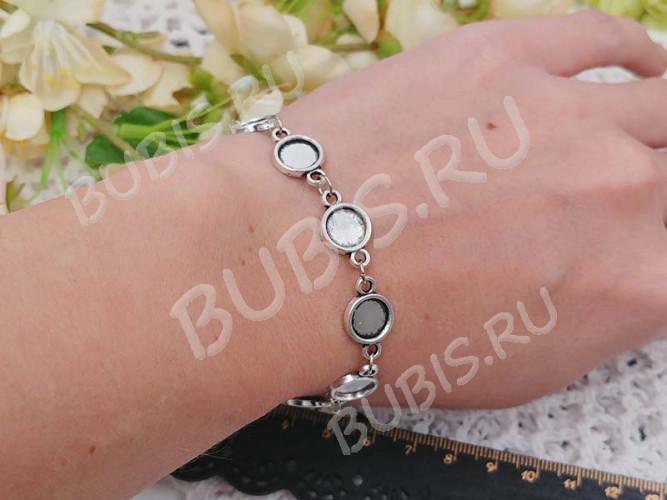 Основа (заготовка) для браслета №55 с 9-ю сеттингами 8мм 19(+5)см античное серебро (литьё и Iron)