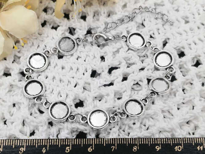 Основа (заготовка) для браслета №55 с 9-ю сеттингами 8мм 19(+5)см античное серебро (литьё и Iron)