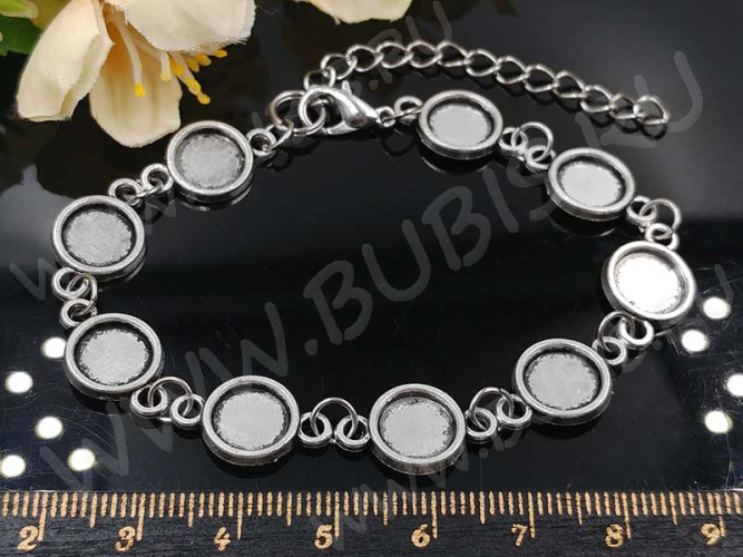 Основа (заготовка) для браслета №55 с 9-ю сеттингами 8мм 19(+5)см античное серебро (литьё и Iron)