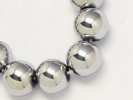 (СКИДКИ!!!) Бусина округлая 10мм Гематит т.серебристый (камни) (10шт)