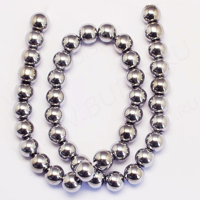 (СКИДКИ!!!) Бусина округлая 10мм Гематит т.серебристый (камни) (10шт)