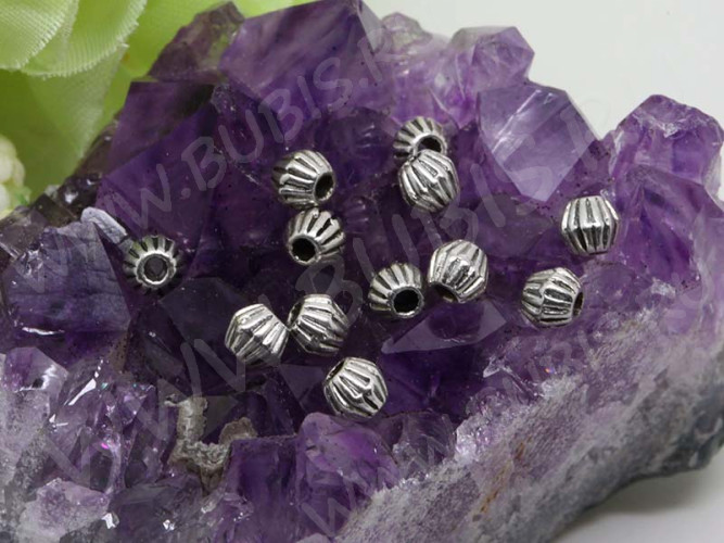 (СКИДКИ!!!) Бусина 093 биконус полосатый 4*3,8мм античное серебро (литьё) (50шт.)