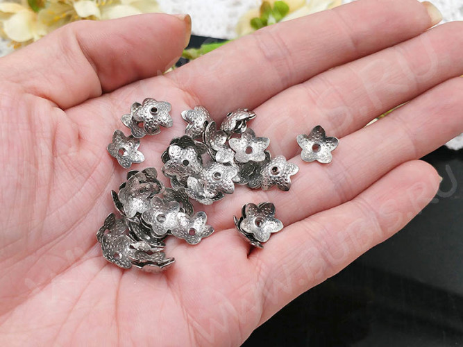 Шапочка тонкая 107 простая 42 Звёздочка 10,5*10,5*3мм цвет платины (Хирургическая Сталь)