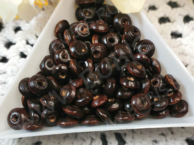 Бусина Ронделька деревянная 02 6*6*3мм тёмно-коричневая (дерево) (100шт.)