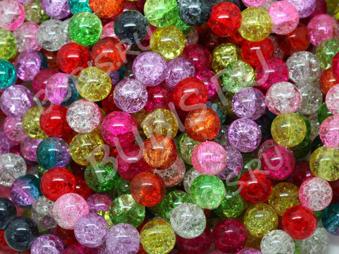 Бусина округлая "Лёд" 12мм яркий МИКС (стекло кракле) (10шт.)