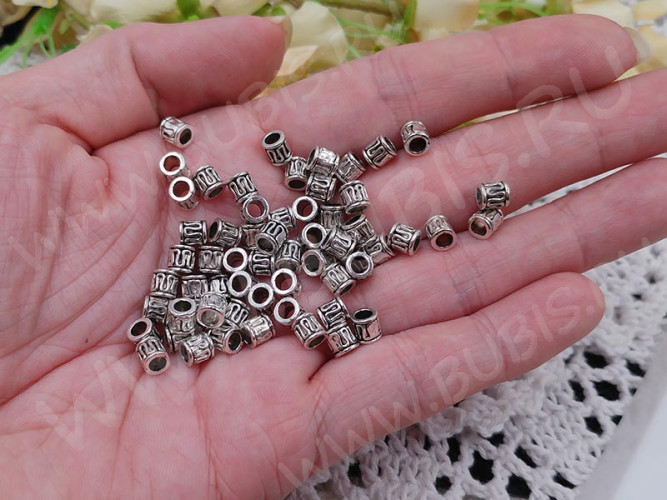 (СКИДКИ!!!) Бусина 211 цилиндрик с волной 5*5мм античное серебро (литьё) (50шт.)