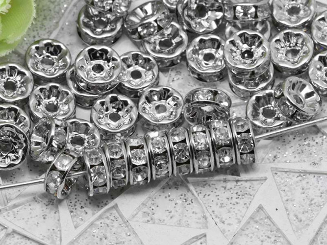 Рондель со стразами 17 8*8*3,5мм цвет платины с прозрачный (Brass и стекло)