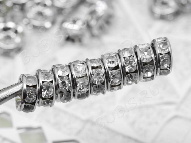 Рондель со стразами 17 8*8*3,5мм цвет платины с прозрачный (Brass и стекло)