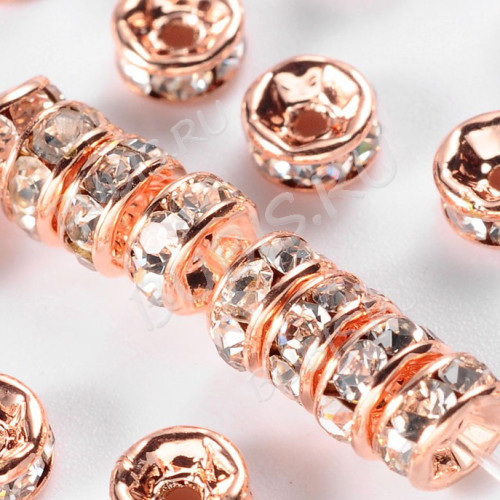 Рондель со стразами 12 разделитель 4*2мм розовое золото и прозрачный (Brass и стекло)(10шт)