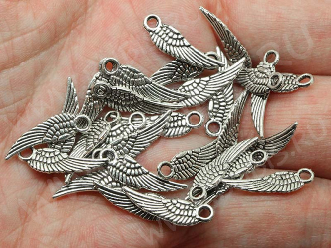 (СКИДКИ!!!) Подвеска Крыло 03 3D 18,5*5*1,1мм античное серебро (литьё) (10шт.)