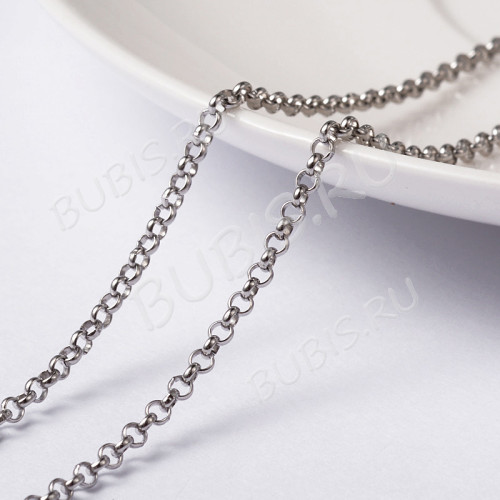 Цепочка S98 Ювелирная сталь Ролло (Rolo) 2*2*0,8мм цвет платины (Хирургическая сталь) (50см)
