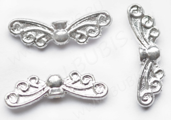 Бусина 183 Крылья 06 3D с завитками 22*7*3мм серебристые (литьё)
