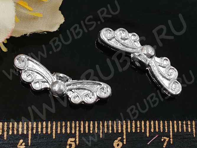 Бусина 183 Крылья 06 3D с завитками 22*7*3мм серебристые (литьё)