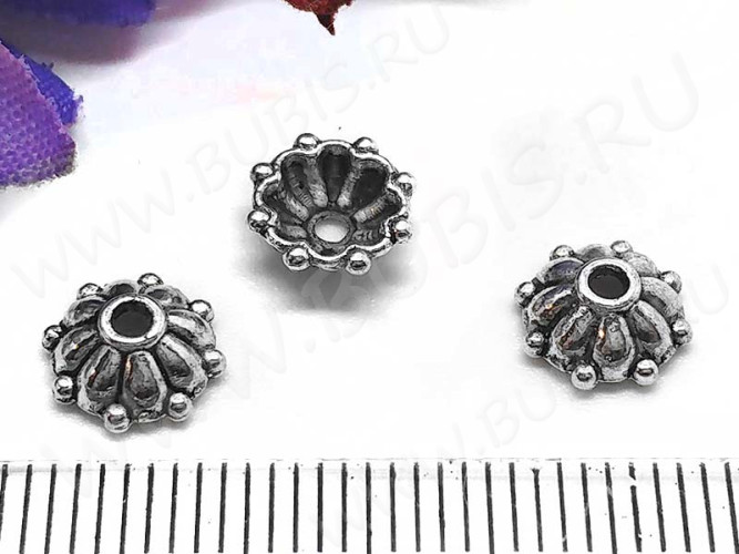 (СКИДКИ!!!) 240 Шапочка-колпачок 8*7,5*3мм античное серебро (литьё) (10шт)