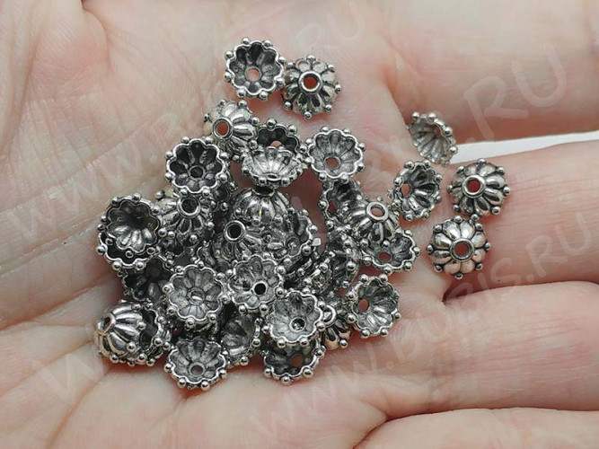 (СКИДКИ!!!) 240 Шапочка-колпачок 8*7,5*3мм античное серебро (литьё) (10шт)