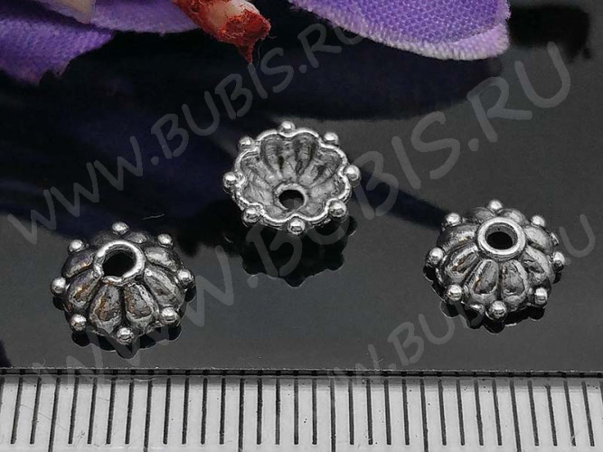 (СКИДКИ!!!) 240 Шапочка-колпачок 8*7,5*3мм античное серебро (литьё) (10шт)