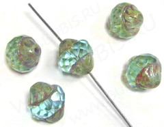 Бусина гранёная 3-составная 11*10*10мм св.голубо-зелёная прозрачная (стекло)