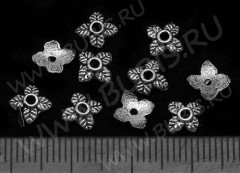 152 Шапочка Листики 5,5*5,5*2,2мм античное серебро (литьё) (10шт.)
