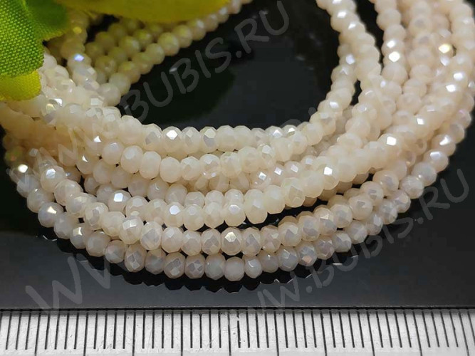 Бусина кристалл гранёный абакус 3*3*2мм айвори с АВ полупрозрачный (имитация Сваровски) (50шт.)