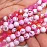Купить (ОПТ) Бусина округлая ГРАНЁНАЯ 8мм Агат кракле Огненный розово-белый (камни) (НИТЬ) с доставкой по России