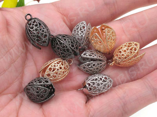 Концевик 070 Тюльпанчик ажурный 18*10,5*10,5мм цвет платины (Milano LUX) (Brass)