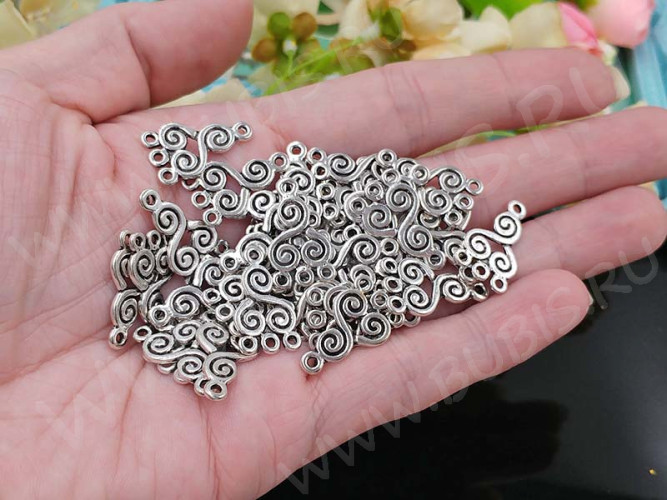021 Коннектор Волны 21*13*1,2мм античное серебро (литьё)