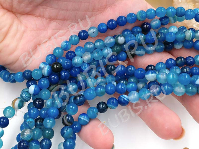 (СКИДКИ!!!) Бусина округлая ГЛАДКАЯ 6мм Агат Мадагаскарский т.голубой (камни) (10шт.)