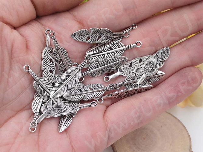 (СКИДКИ!!!) Подвеска Пёрышко 21 3D 29,5*8*1,7мм античное серебро (литьё) (10шт.)