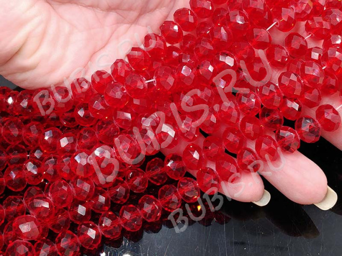 (ОПТ) Бусина кристалл Абакус гранёный 10*10*7,5мм красный прозрачный (имитация Сваровски) (НИТЬ)