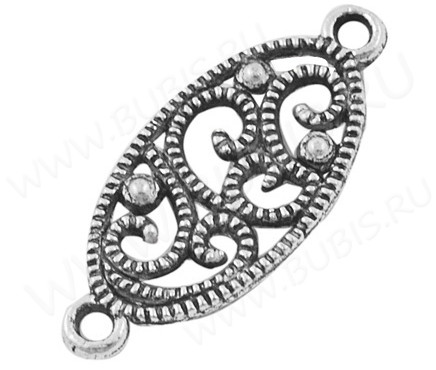 (СКИДКИ!!!) 106 Коннектор двусторонний овальный ажурный 27*11,3*2,2мм античное серебро (литьё) (10шт)