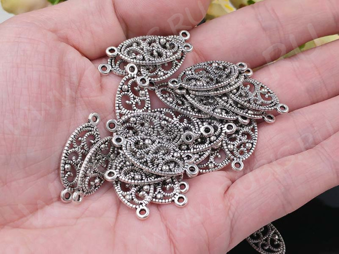 (СКИДКИ!!!) 106 Коннектор двусторонний овальный ажурный 27*11,3*2,2мм античное серебро (литьё) (10шт)