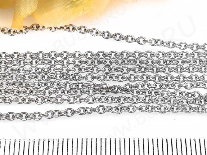 Цепочка S10 Ювелирная сталь 2*1,6*0,4мм цвет платины (Хирургическая сталь) (50см)
