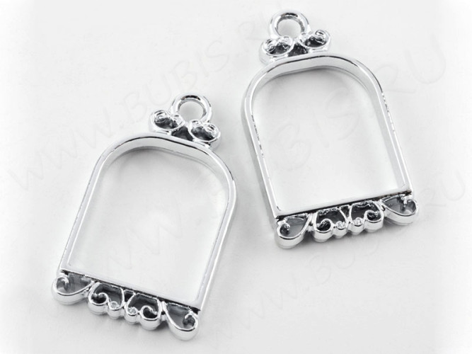 Подвеска Рамка 15 Клетка с узорами 32*19*3,5мм цвет платины (литьё)