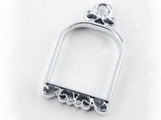 Подвеска Рамка 15 Клетка с узорами 32*19*3,5мм цвет платины (литьё)