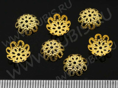 (СКИДКИ!!!) Шапочка тонкая 011 ажурная чашечка 9,5*9,5*3,5мм золотистая (Iron) (имитация скани) (50шт.)