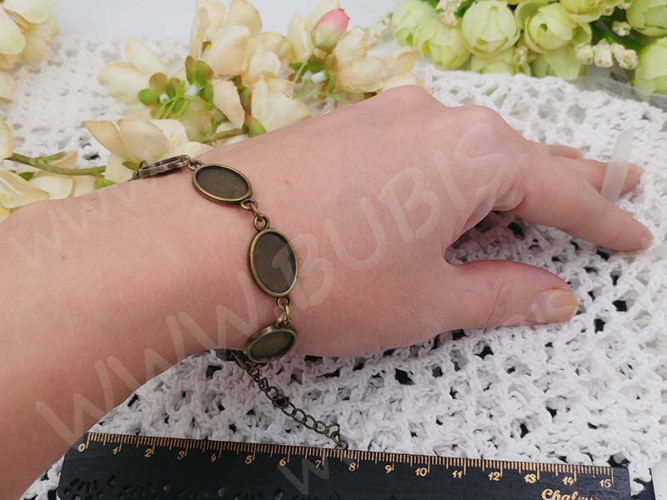 Основа (заготовка) для браслета №56 с 7-ю сеттингами 14*10мм 19(+5)см античная бронза (литьё и Iron)