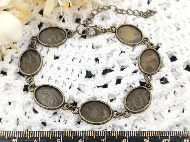 Основа (заготовка) для браслета №56 с 7-ю сеттингами 14*10мм 19(+5)см античная бронза (литьё и Iron)