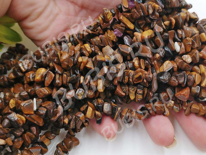 Крошка (галтовка) каменная 235 5-9мм Тигровый глаз натуральный (камни) (нить прим. 80см)