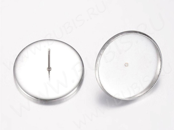 Пуссеты ("гвоздики") №173 (с круглым сеттингом 20мм) 22*13*0,6мм цвет платины (Хирургическая сталь) (1 пара)