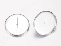 Пуссеты (&quot;гвоздики&quot;) №173 (с круглым сеттингом 20мм) 22*13*0,6мм цвет платины (Хирургическая сталь) (1 пара)