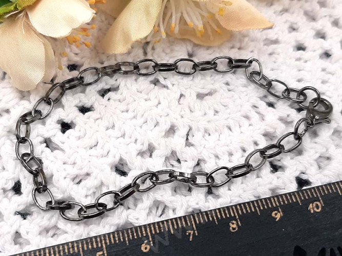 Основа (заготовка) для браслета №46 цепочка с карабином 20см (звено 7*4мм) чёрный никель (Iron+сплав)