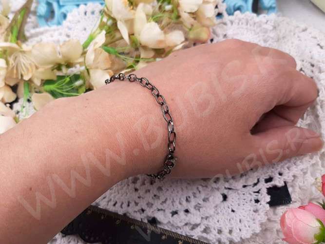 Основа (заготовка) для браслета №46 цепочка с карабином 20см (звено 7*4мм) чёрный никель (Iron+сплав)