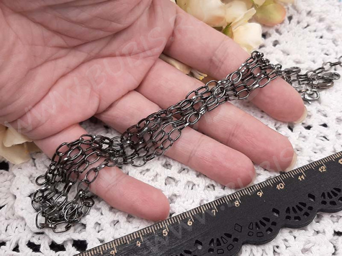 Основа (заготовка) для браслета №46 цепочка с карабином 20см (звено 7*4мм) чёрный никель (Iron+сплав)