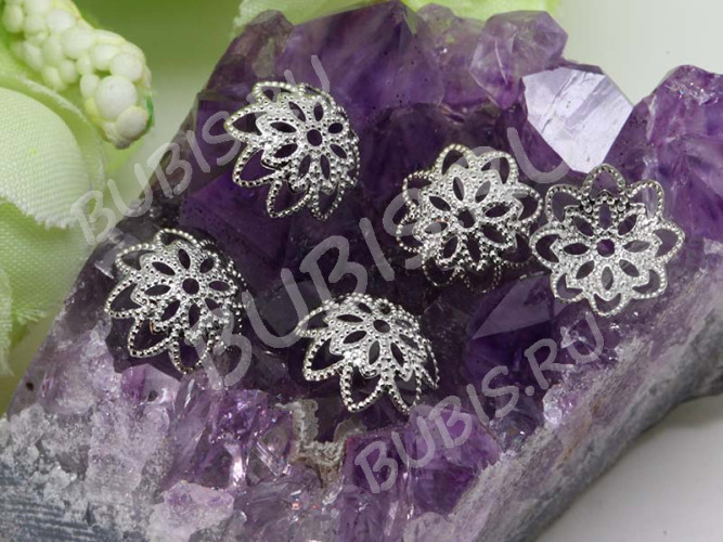 Шапочка тонкая 005 ажурная чашечка 10*10*4мм цвет платины (Brass) (имитация скани) (10шт.)